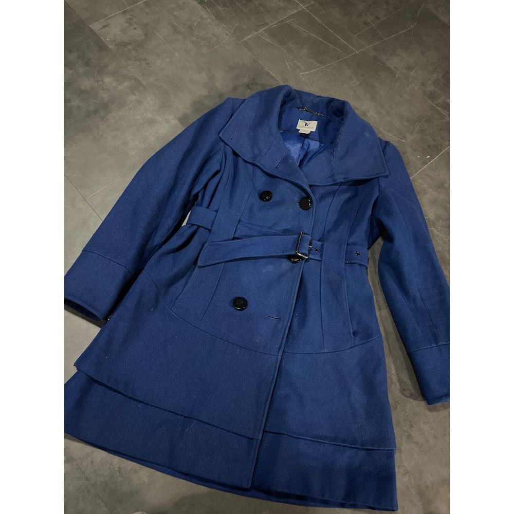Worthington Royal Blue Double-Breasted‎ Trench Coat Elegant Outerwear D-13